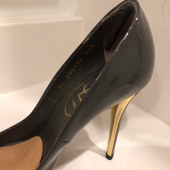 YSL Patent Grey and Gold Clara Pumps - Picture 4 of 6